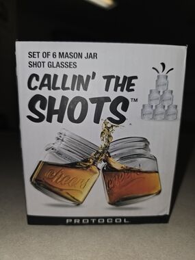 Callin' The Shots Mason Jar Shot Glasses - Clear Embossed Set of 6, New in Box!